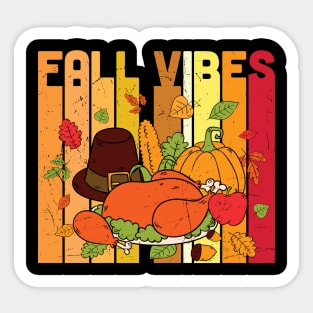 Fall Vibes Turkey Pumpkin Fall Leaves Graphic T-shirt | Thanksgiving Gift Sticker